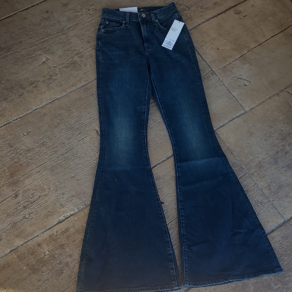 7 For All Mankind Women's Mega  Flared Blue Jeans